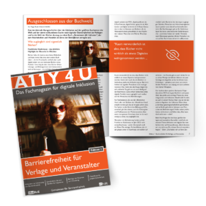 Cover und Textauszug Magazin A11Y 4 U, Edition 1: Barrierefreiheit für Verlage und Veranstalter