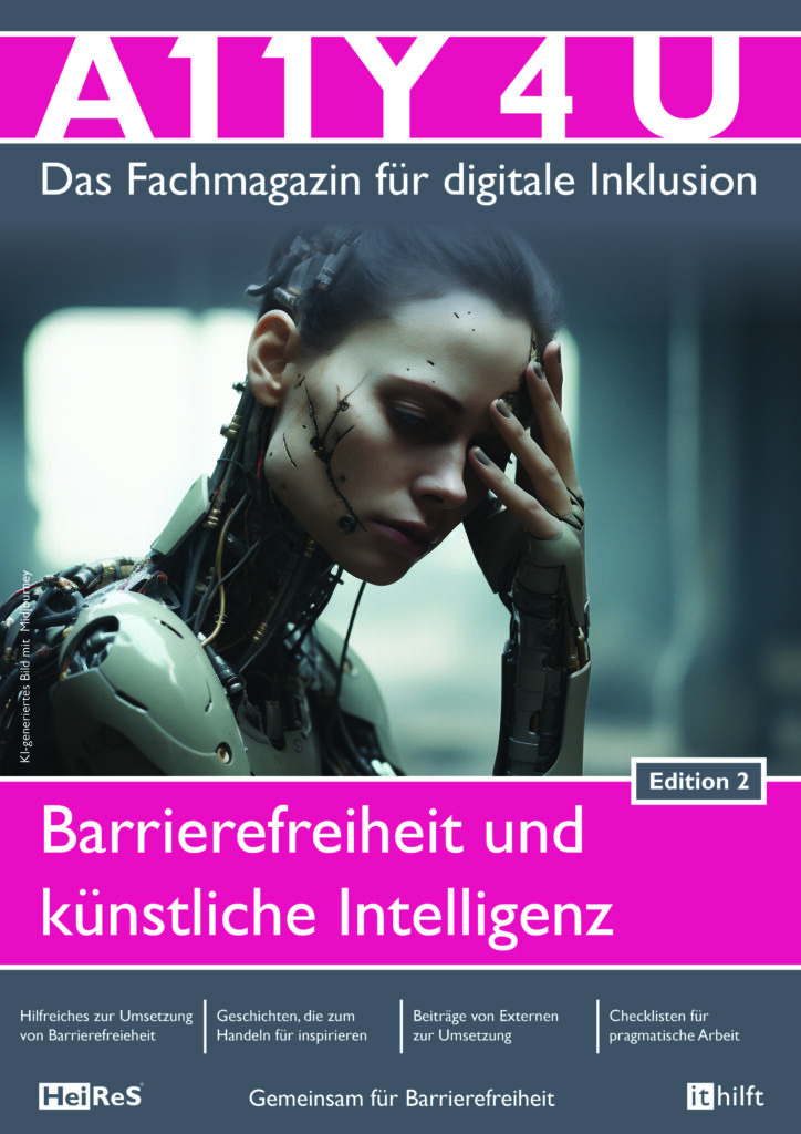Coverseite A114YU, sprich Ally 4 U, Magazin für digitale Inklusion, Edition 2, Themenschwerpunkt Barrierefreiheit und künstliche Intelligenz