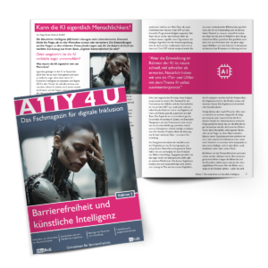 Cover und Textauszug aus dem Magazin A11Y4U mit dem Schwerpunkt Barrierefreiheit und Künstliche Intelligenz