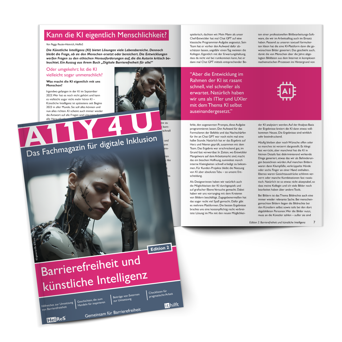 Cover und Textauszug aus dem Magazin A11Y4U mit dem Schwerpunkt Barrierefreiheit und Künstliche Intelligenz
