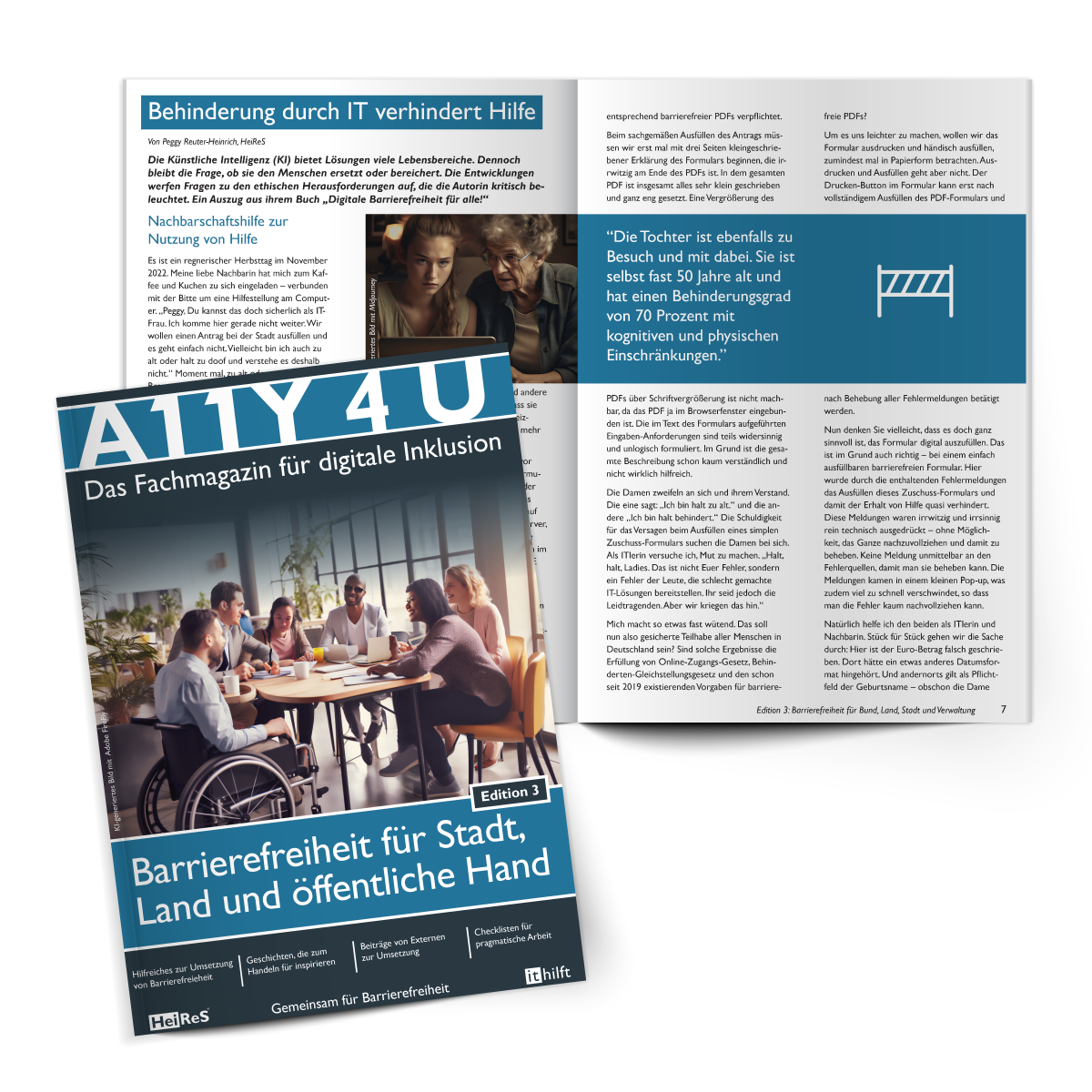 Cover und Textauszug, Magazin A11Y4U, Edition 3: Barrierefreiheit für Stadt, Land und öffentliche Hand