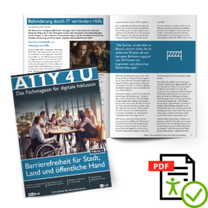 Cover und Textauszug, Magazin A11Y4U, Edition 3: Barrierefreiheit für Stadt, Land und öffentliche Hand; barrierefreie PDF Version