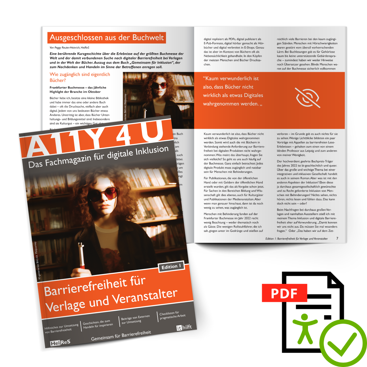 Cover und Textauszug Magazin A11Y 4 U, Edition 1: Barrierefreiheit für Verlage und Veranstalter; barrierefreie PDF Version
