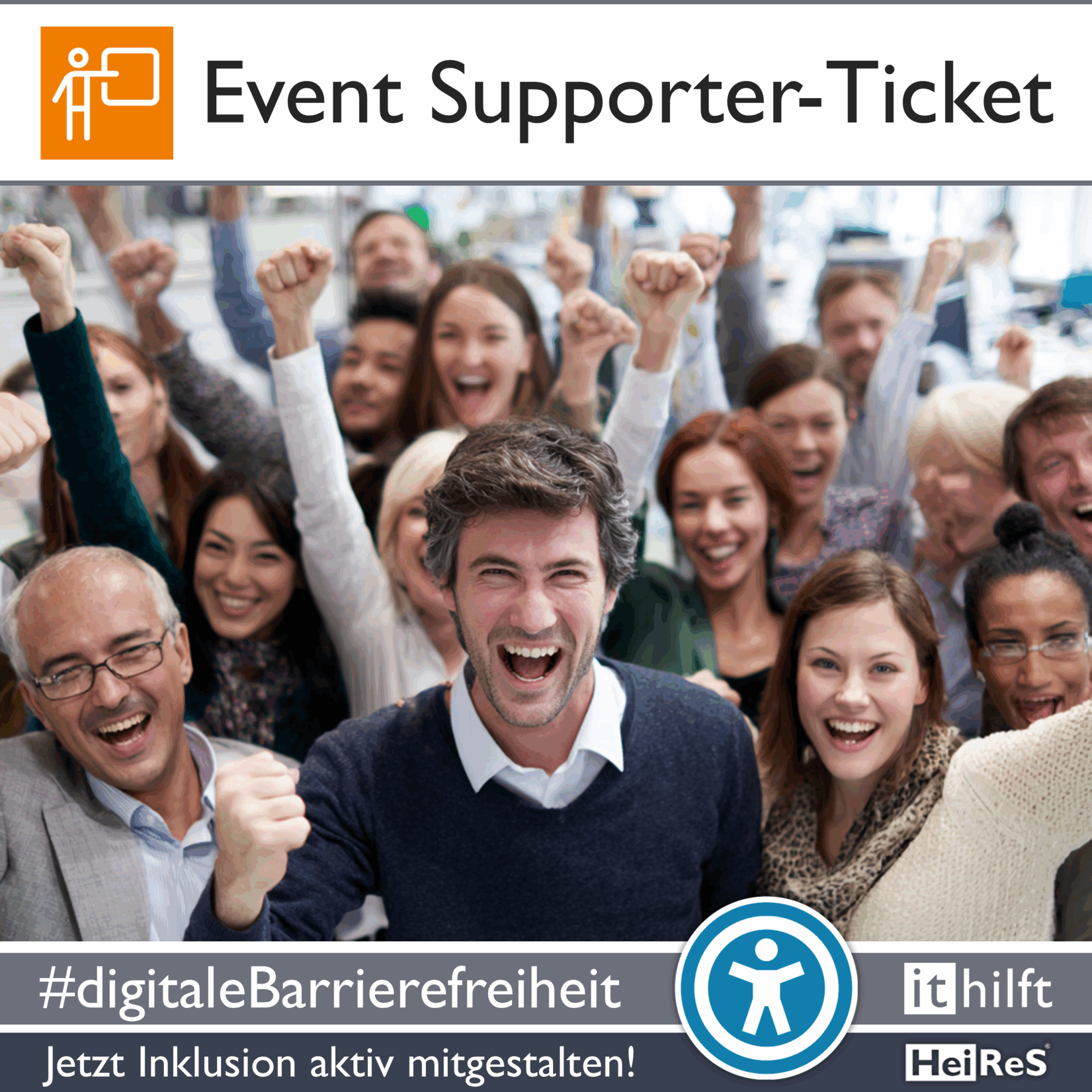 Produkt Event Supporter-Ticket Viele verschiedene Menschen die gut drauf sind und ihre Unterstützung für die Sache geben