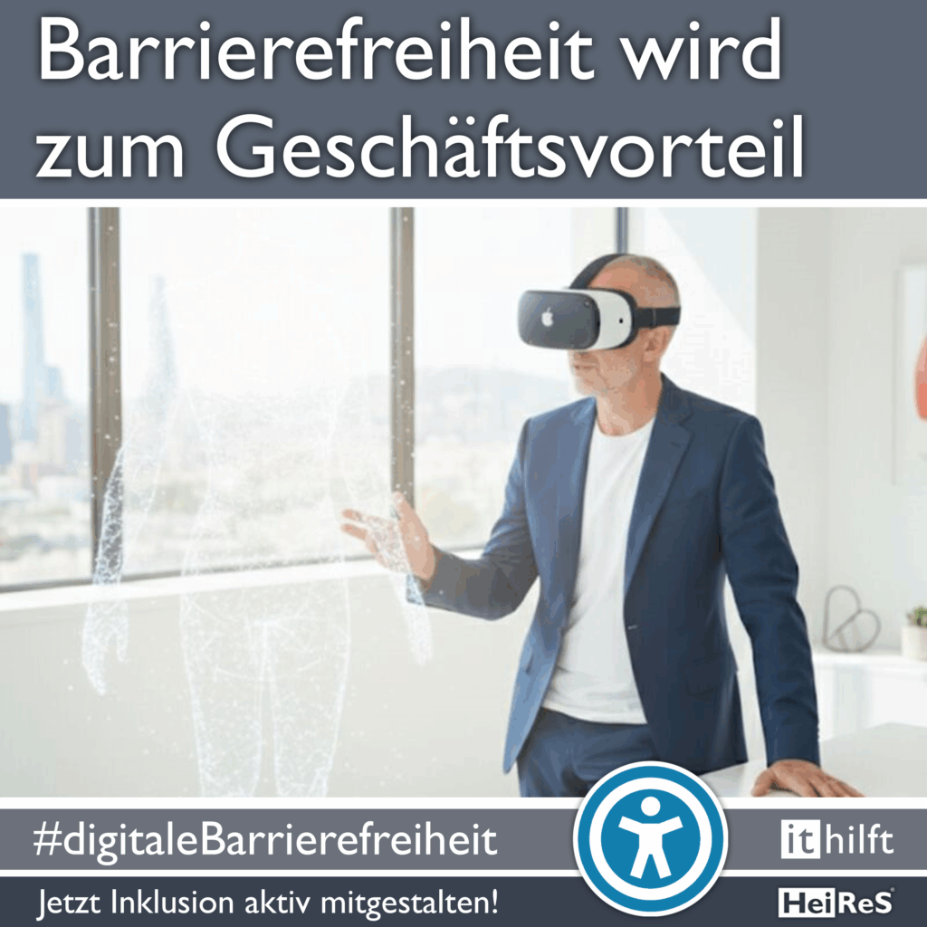 Barrierefreiheit wird zum Geschäftsvorteil Damir mit einer VR Brille #digitaleBarrierefreiheit Jetzt Inklusion aktiv mitgestalten!